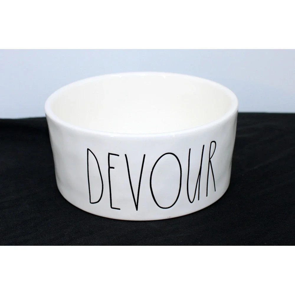 Rae Dunn DEVOUR Large White Ceramic Pet Dog Bowl Artisan Collection by Magenta